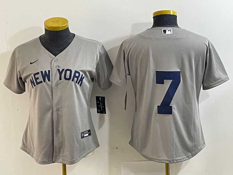 Womens New York Yankees #7 Mickey Mantle 2021 Grey Field of Dreams Cool Base Stitched Jersey